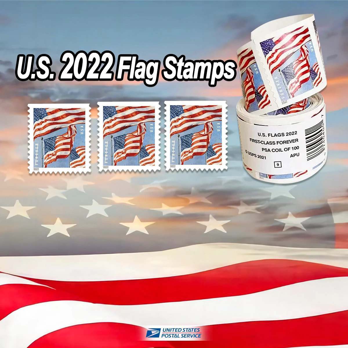 2022 U.S. Flag Forever Stamps 100 Rolls - Forever Stamps